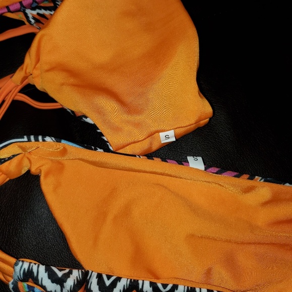 NEW Orange Ombre Geometric Strappy Bikini Swimsuit - Picture 3 of 6